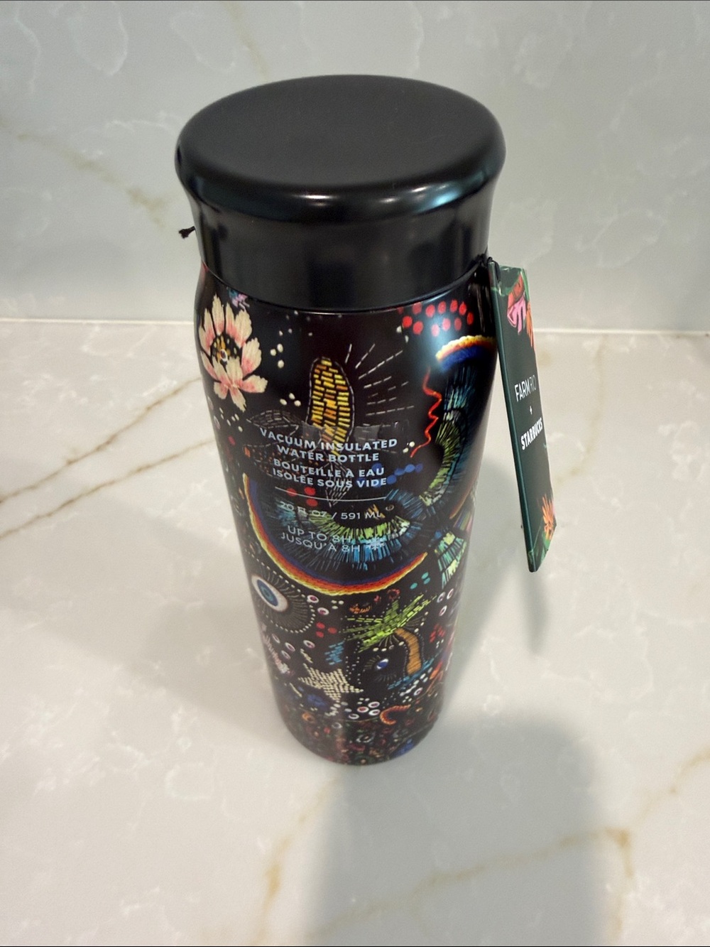FARM Rio Starbucks Black Multi-Color Floral & Sunburst Stainless Travel Tumbler